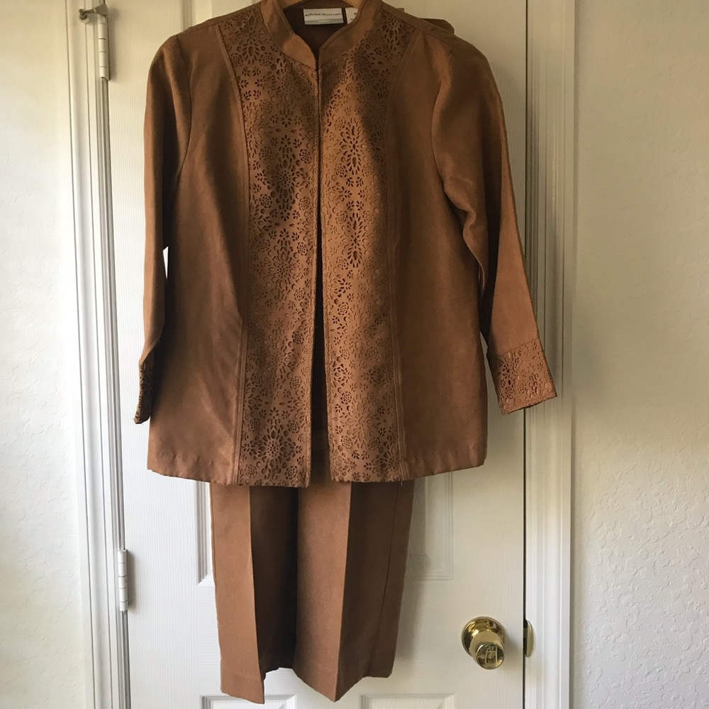 Alfred Dunner Petite 6P Women Brown Floral Jacket & Pants
